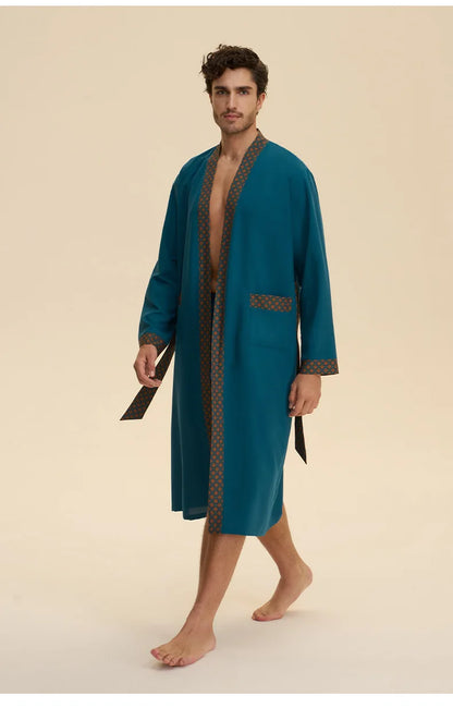 Baroque Style Men's Long Robe Set Pajamas Silky Satin Print Kimono Gown Bathrobe Shorts Pijamas Suit Loose Homewear Lounge Wear