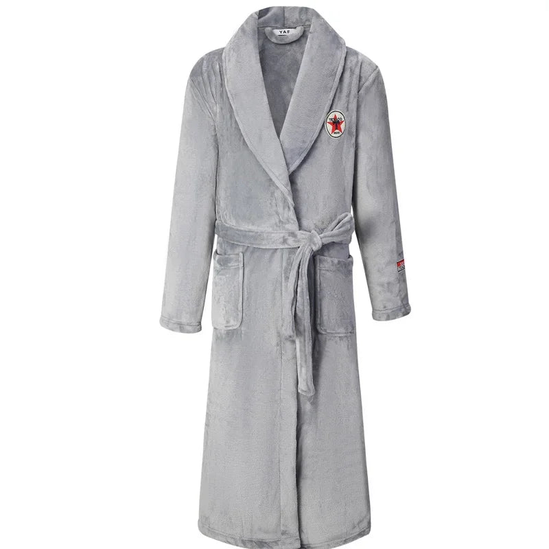Oversize 3XL 4XL Winter Thicken Warm Sleepwear Kimono Bathrobe Gown Flannel Men Long Robe Loose Coral Fleece Homewear Loungewear