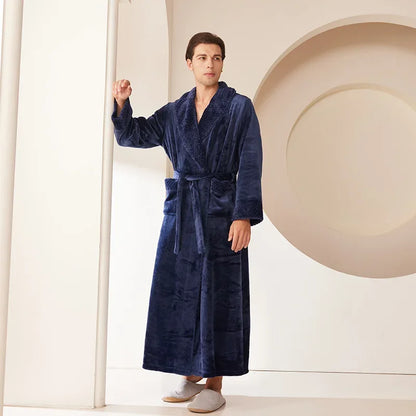 Autumn Winter Coral Fleece Sleepwear Thicken Warm Flannel Couple's Long Robe Men's Kimono Bathrobe Gown Home Clothes Lounge Wear