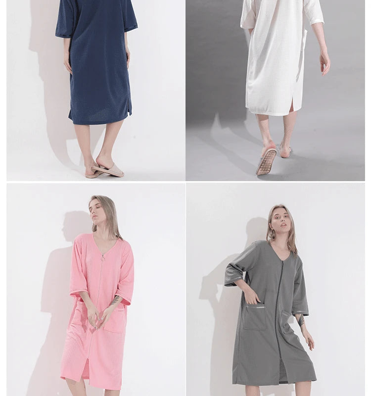 Plus Size 3XL Spring Summer Waffle Kimono Bathrobe Gown Couple Robe Nightgown Women Sleepwear Loose Casual Home Wear Loungewear