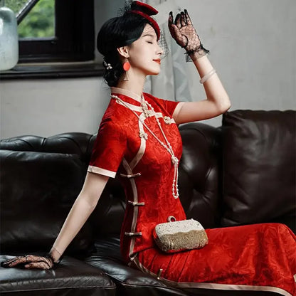 Classic Tradition China Qipao Big Size Chinese Dress Women Elegant Long Cheongsam Sexy Jacquard Vestidos Evening Party Dress 3XL