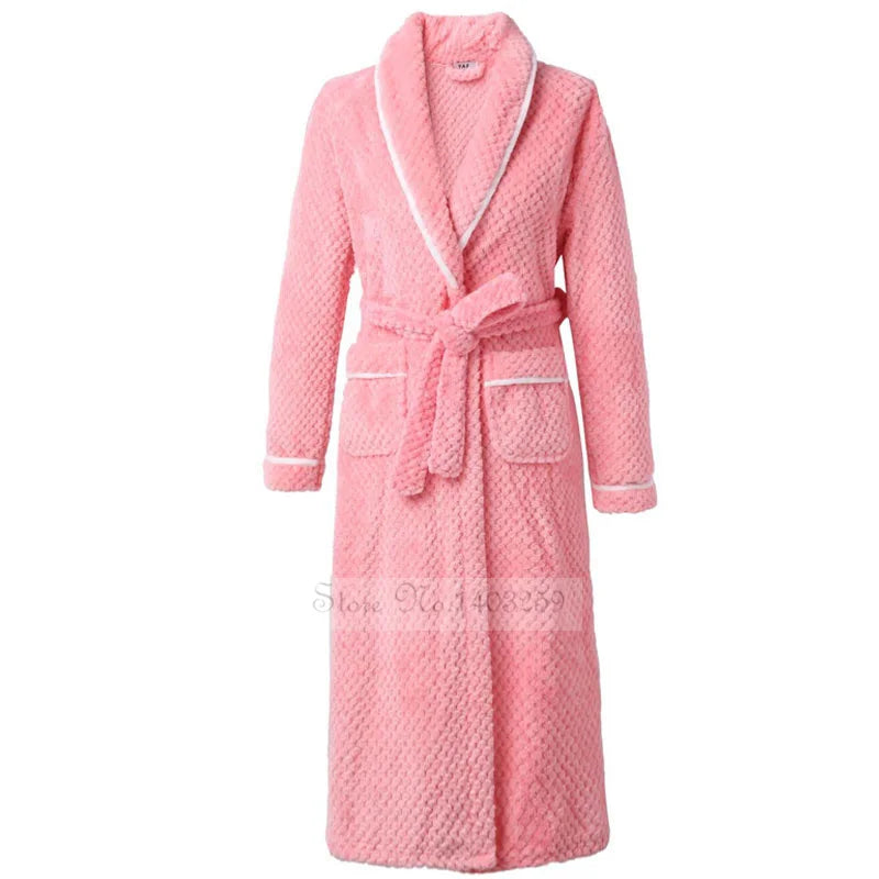 Plus Size 3XL 4XL Couple Flannel Robe Kimono Bathrobe Gown Thickened Coral Fleece Sleepwear Female Long Nightgown Loose Homewear