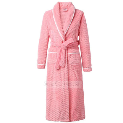 Plus Size 3XL 4XL Couple Flannel Robe Kimono Bathrobe Gown Thickened Coral Fleece Sleepwear Female Long Nightgown Loose Homewear