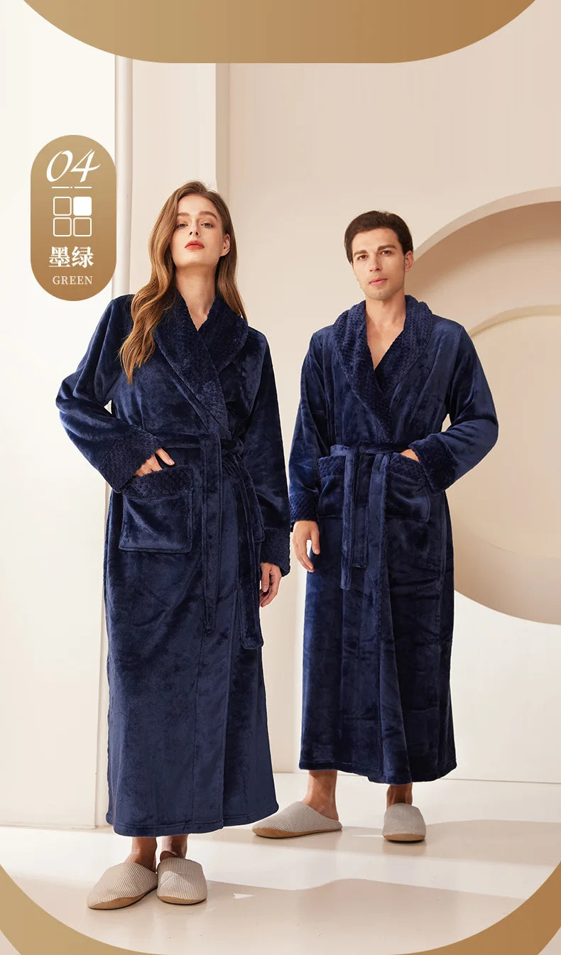 Autumn Winter Coral Fleece Sleepwear Thicken Warm Flannel Couple's Long Robe Men's Kimono Bathrobe Gown Home Clothes Lounge Wear