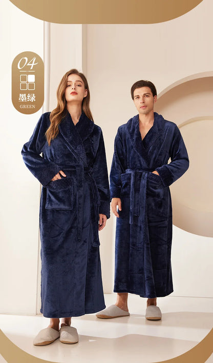 Autumn Winter Coral Fleece Sleepwear Thicken Warm Flannel Couple's Long Robe Men's Kimono Bathrobe Gown Home Clothes Lounge Wear
