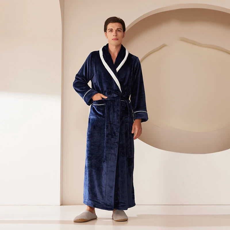 Autumn Winter Coral Fleece Sleepwear Thicken Warm Flannel Couple's Long Robe Men's Kimono Bathrobe Gown Home Clothes Lounge Wear