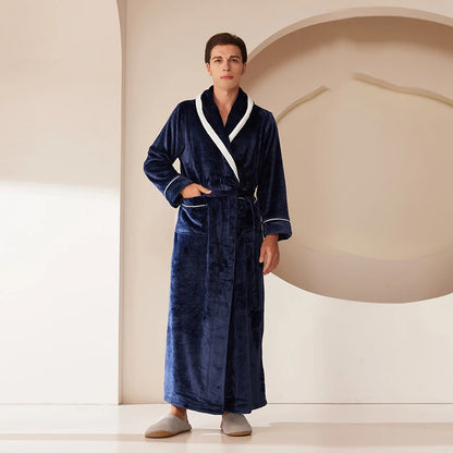 Autumn Winter Coral Fleece Sleepwear Thicken Warm Flannel Couple's Long Robe Men's Kimono Bathrobe Gown Home Clothes Lounge Wear