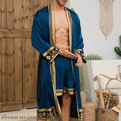 Spring New Men Robe Kimono Bathrobe Gown Baroque Style Silk Satin Sleepwear Home Clothes Loose Casual Loungewear Nightwear