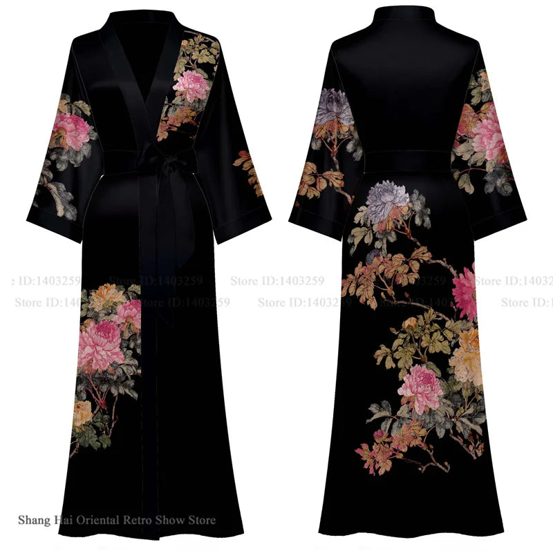 Oversize Long Robe Spring Summer Women Sleepwear Kimono Bathrobe Gown Sexy Satin Nightwear Nightgown Loose Home Dress Loungewear