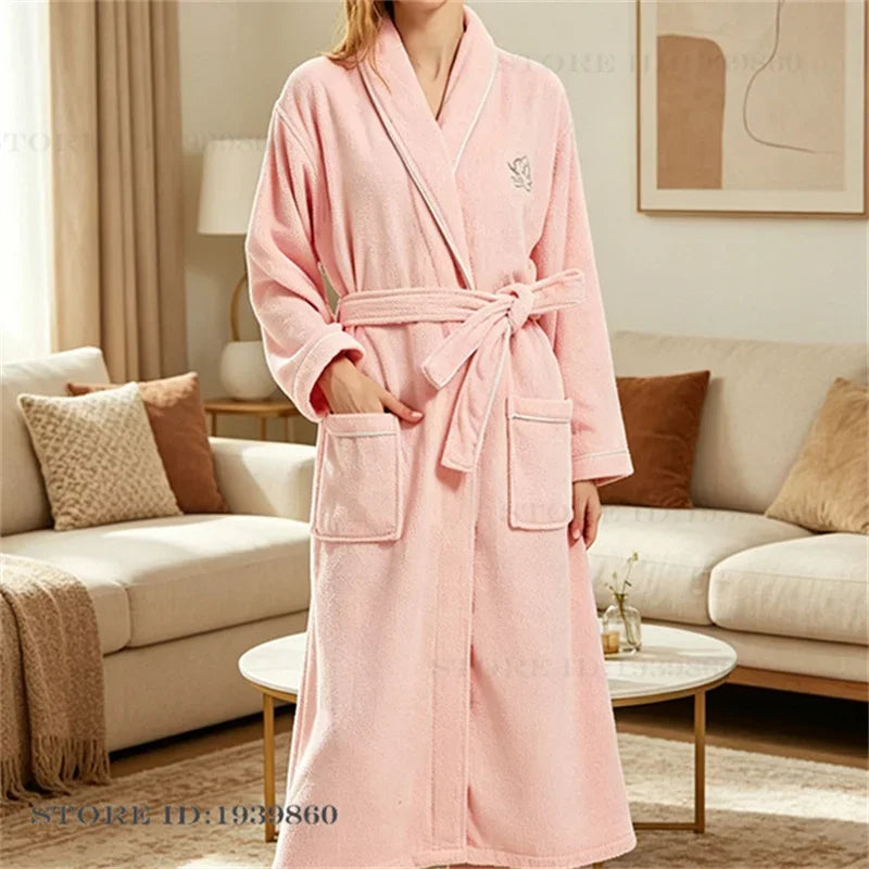 Thicken Cotton Terry Couple Sleepwear Long Robe Homewear New Nightwear Towel Bathrobe Kimono Gown Loose Casual Loungewear