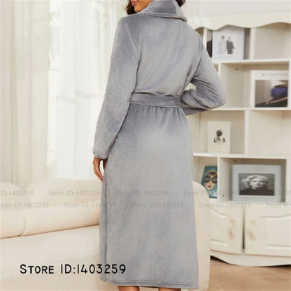 Thicken Warm Women's Long Robe Homewear Comfortable Soft Flannel Kimono Bathrobe Gown Sleepwear Winter Coral Fleece Nightwear