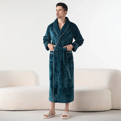 Autumn Winter Women's Sleepwear Thicken Flannel Couple Long Robe Kimono Bathrobe Gown Loungewear Loose Coral Fleece Home Wear