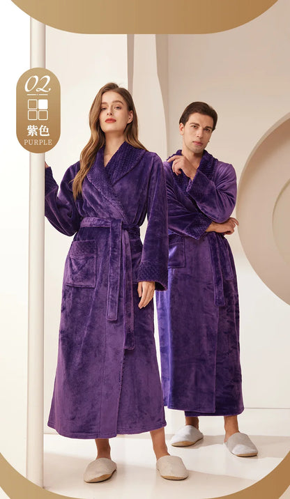 Autumn Winter Coral Fleece Sleepwear Thicken Warm Flannel Couple's Long Robe Men's Kimono Bathrobe Gown Home Clothes Lounge Wear