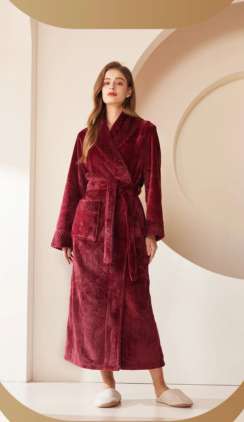 Autumn Winter Coral Fleece Sleepwear Thicken Warm Flannel Couple's Long Robe Men's Kimono Bathrobe Gown Home Clothes Lounge Wear