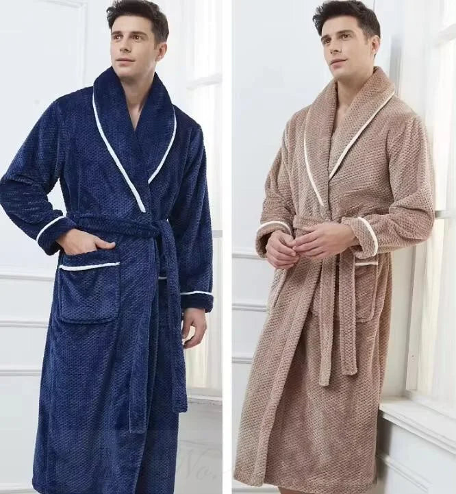 Oversize 3XL 4XL Winter Thicken Warm Sleepwear Kimono Bathrobe Gown Flannel Men Long Robe Loose Coral Fleece Homewear Loungewear
