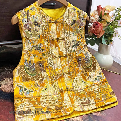 Chinese Style High-Quality Sleeveless Jacket Coat Heavy Embroidery Women's Vest Qipao Top Vintage Classic Cheongsam Waistcoat
