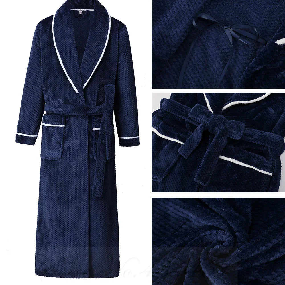 Oversize 3XL 4XL Winter Thicken Warm Sleepwear Kimono Bathrobe Gown Flannel Men Long Robe Loose Coral Fleece Homewear Loungewear