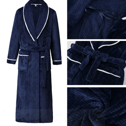 Oversize 3XL 4XL Winter Thicken Warm Sleepwear Kimono Bathrobe Gown Flannel Men Long Robe Loose Coral Fleece Homewear Loungewear