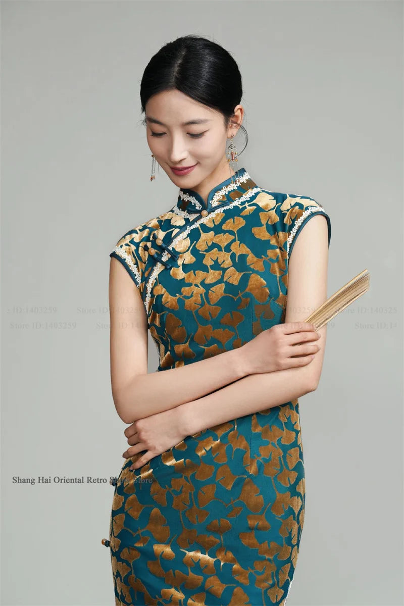 Chinese New Year Chesongam Sexy Long Split Vestidos Festival Party Dress Tradition Mandarin Collar Qipao Hanfu Chinese Dress
