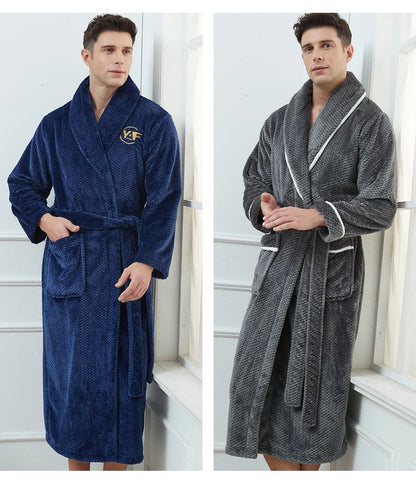 Winter Autumn Thicken Lapel Kimono Shower Robe Men's Warm Flannel Bathrobe Sleepwear with Pocket Loungewear Plus Size 3Xl 4Xl