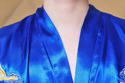 Embroider Dragon Kimono Bathrobe Gown Chinese Style Robe Classical Man Homewear Long Satin Nightgown Loose Sleepwear Loungewear