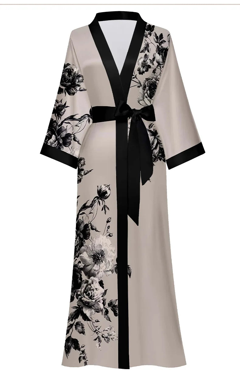 Oversize Long Robe Spring Summer Women Sleepwear Kimono Bathrobe Gown Sexy Satin Nightwear Nightgown Loose Home Dress Loungewear