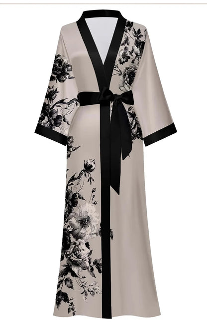 Oversize Long Robe Spring Summer Women Sleepwear Kimono Bathrobe Gown Sexy Satin Nightwear Nightgown Loose Home Dress Loungewear