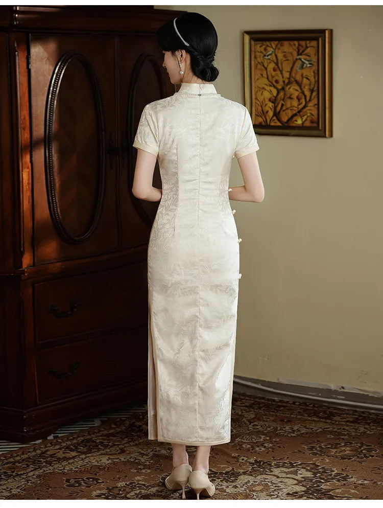 Classic Tradition China Qipao Big Size Chinese Dress Women Elegant Long Cheongsam Sexy Jacquard Vestidos Evening Party Dress 3XL