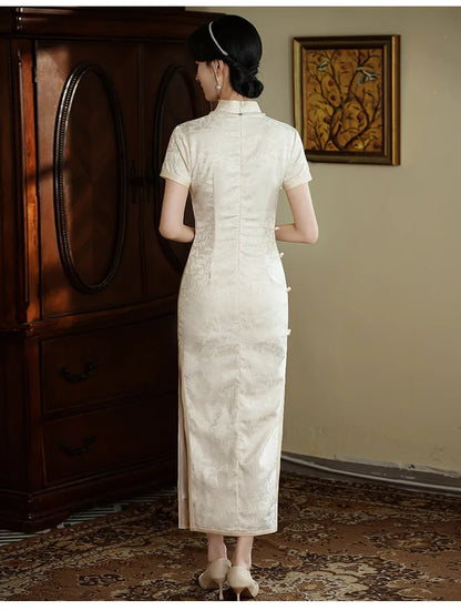 Classic Tradition China Qipao Big Size Chinese Dress Women Elegant Long Cheongsam Sexy Jacquard Vestidos Evening Party Dress 3XL
