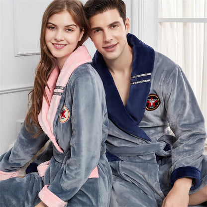 Plus Size 3XL 4XL Couple Flannel Robe Kimono Bathrobe Gown Thickened Coral Fleece Sleepwear Female Long Nightgown Loose Homewear