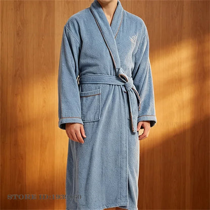 Thicken Cotton Terry Couple Sleepwear Long Robe Homewear New Nightwear Towel Bathrobe Kimono Gown Loose Casual Loungewear