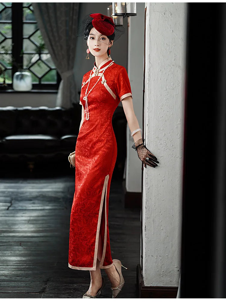 Classic Tradition China Qipao Big Size Chinese Dress Women Elegant Long Cheongsam Sexy Jacquard Vestidos Evening Party Dress 3XL