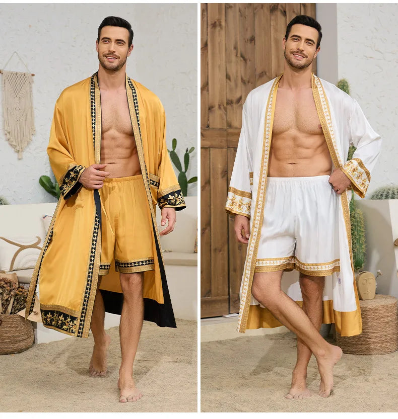 Spring New Men Robe Kimono Bathrobe Gown Baroque Style Silk Satin Sleepwear Home Clothes Loose Casual Loungewear Nightwear