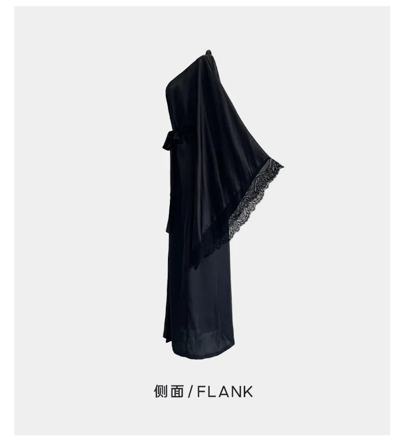 Sexy Lace Kimono Bathrobe Gown Ice Silk Women Long Robe Dress Nightgown Spring New Sleepwear Nightwear Loose Homewear Loungewear