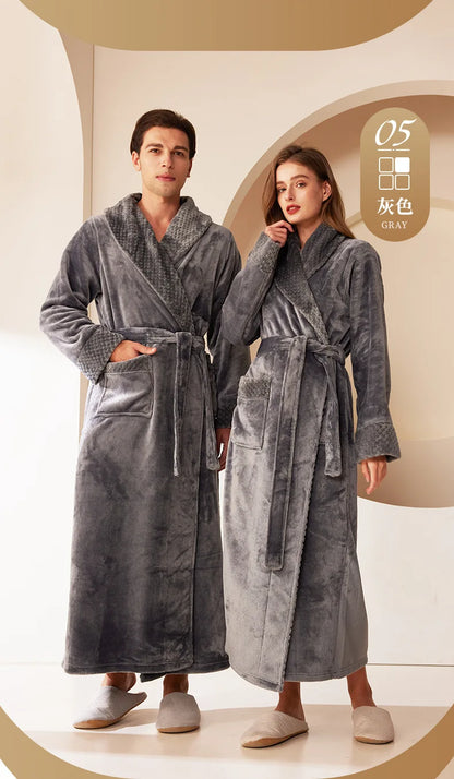 Autumn Winter Coral Fleece Sleepwear Thicken Warm Flannel Couple's Long Robe Men's Kimono Bathrobe Gown Home Clothes Lounge Wear