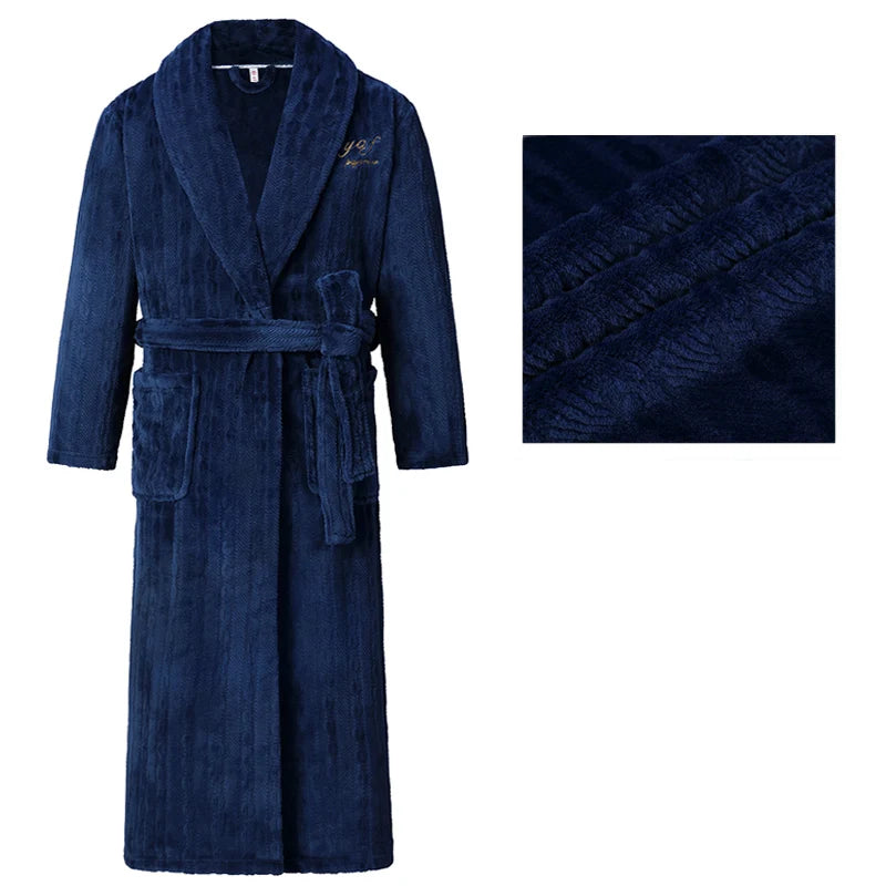 Autumn Winter Flannel Long Robe Couple Thicked Warm Sleepwear Men Casual Bathrobe Gown Plus Size Nightgown Women Loose Home Wear