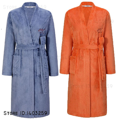Plus Size 3XL Flannel Robe Kimono Bathrobe Gown Winter New Couple Sleepwear Home Clothes Loose Coral Fleece Nightwear Loungewear