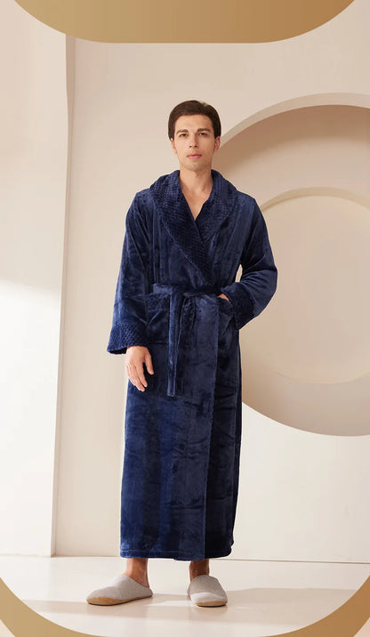 Autumn Winter Coral Fleece Sleepwear Thicken Warm Flannel Couple's Long Robe Men's Kimono Bathrobe Gown Home Clothes Lounge Wear