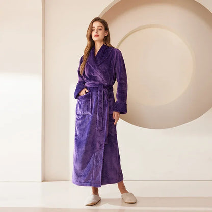 Autumn Winter Coral Fleece Sleepwear Thicken Warm Flannel Couple's Long Robe Men's Kimono Bathrobe Gown Home Clothes Lounge Wear