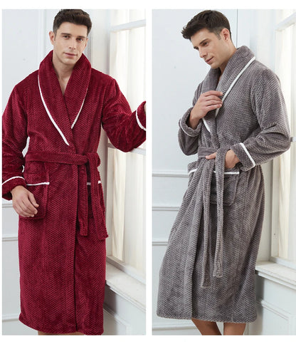 Winter Autumn Thicken Lapel Kimono Shower Robe Men's Warm Flannel Bathrobe Sleepwear with Pocket Loungewear Plus Size 3Xl 4Xl