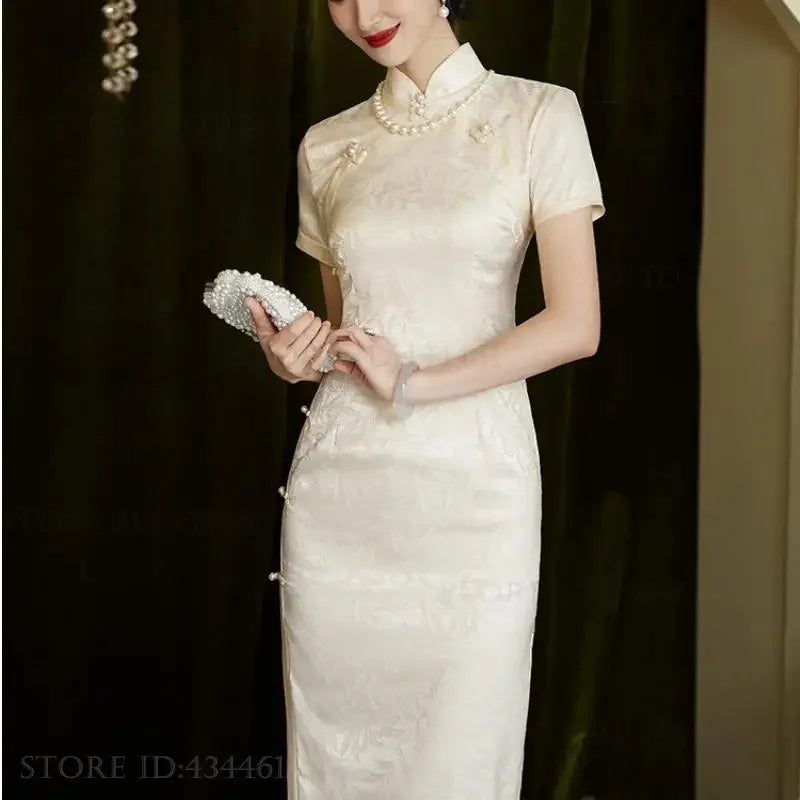 Classic Tradition China Qipao Big Size Chinese Dress Women Elegant Long Cheongsam Sexy Jacquard Vestidos Evening Party Dress 3XL