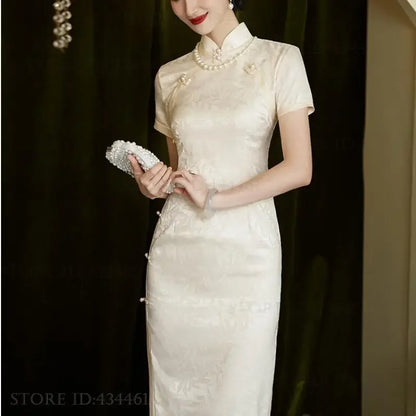 Classic Tradition China Qipao Big Size Chinese Dress Women Elegant Long Cheongsam Sexy Jacquard Vestidos Evening Party Dress 3XL