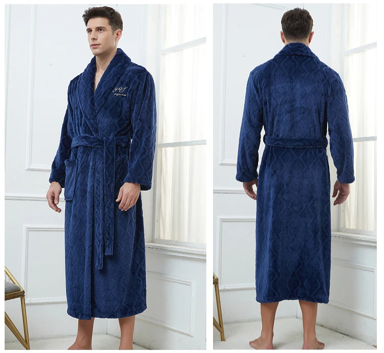 Winter Autumn Thicken Lapel Kimono Shower Robe Men's Warm Flannel Bathrobe Sleepwear with Pocket Loungewear Plus Size 3Xl 4Xl