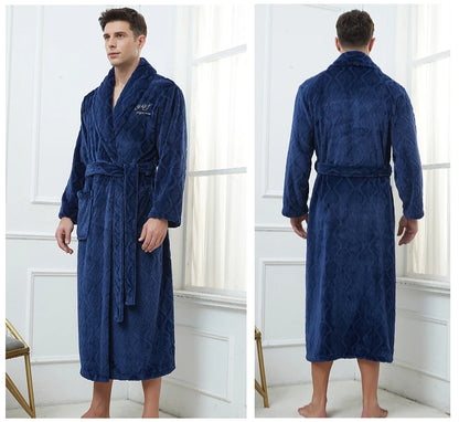 Winter Autumn Thicken Lapel Kimono Shower Robe Men's Warm Flannel Bathrobe Sleepwear with Pocket Loungewear Plus Size 3Xl 4Xl
