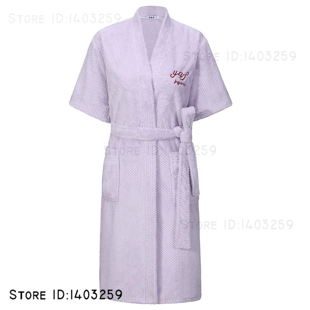 Plus Size 3XL Flannel Robe Kimono Bathrobe Gown Winter New Couple Sleepwear Home Clothes Loose Coral Fleece Nightwear Loungewear