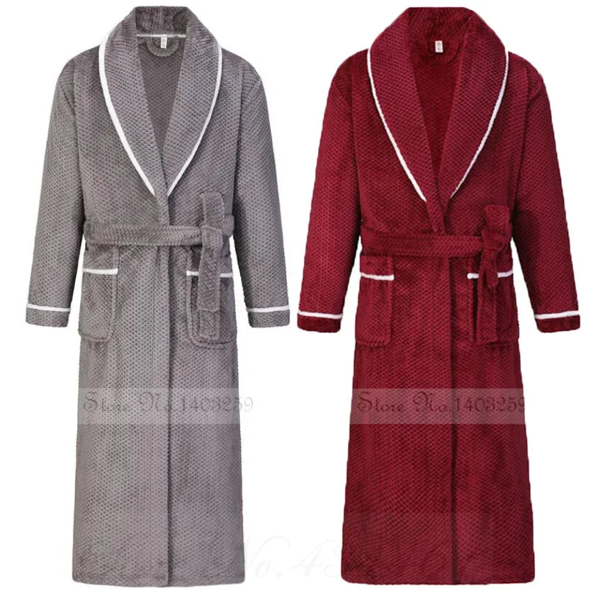 Oversize 3XL 4XL Winter Thicken Warm Sleepwear Kimono Bathrobe Gown Flannel Men Long Robe Loose Coral Fleece Homewear Loungewear