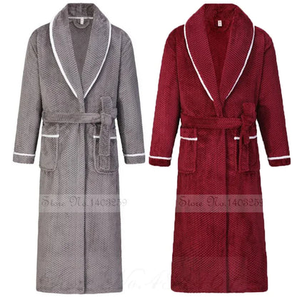 Oversize 3XL 4XL Winter Thicken Warm Sleepwear Kimono Bathrobe Gown Flannel Men Long Robe Loose Coral Fleece Homewear Loungewear