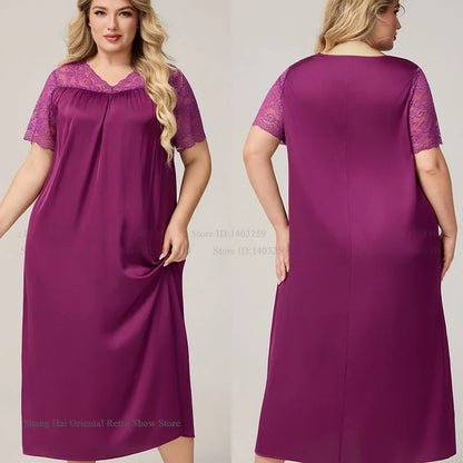 Large Size 3XL 4XL 5XL Long Nightgown Spring Summer New Female Sleepwear Loungewear Sexy Frill Lace Nightdress Ice Silk Homewear