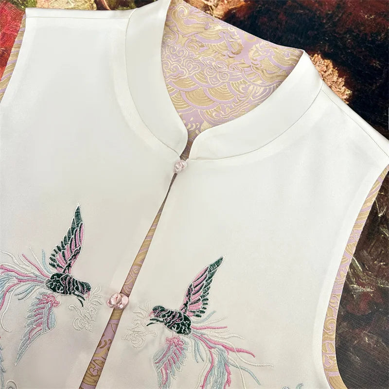 New Chinese Style Tang Clothes Women Tops Jacquard Embroidery Phoenix Qipao Vest Outwear Vintage Hanfu Waistcoat Jacket Big Size