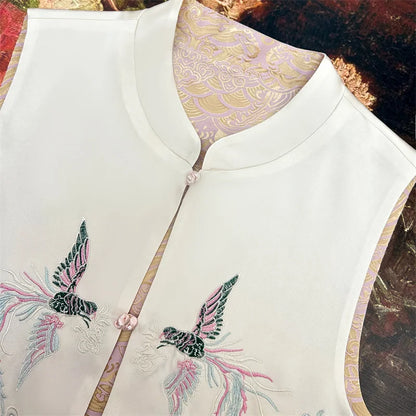 New Chinese Style Tang Clothes Women Tops Jacquard Embroidery Phoenix Qipao Vest Outwear Vintage Hanfu Waistcoat Jacket Big Size